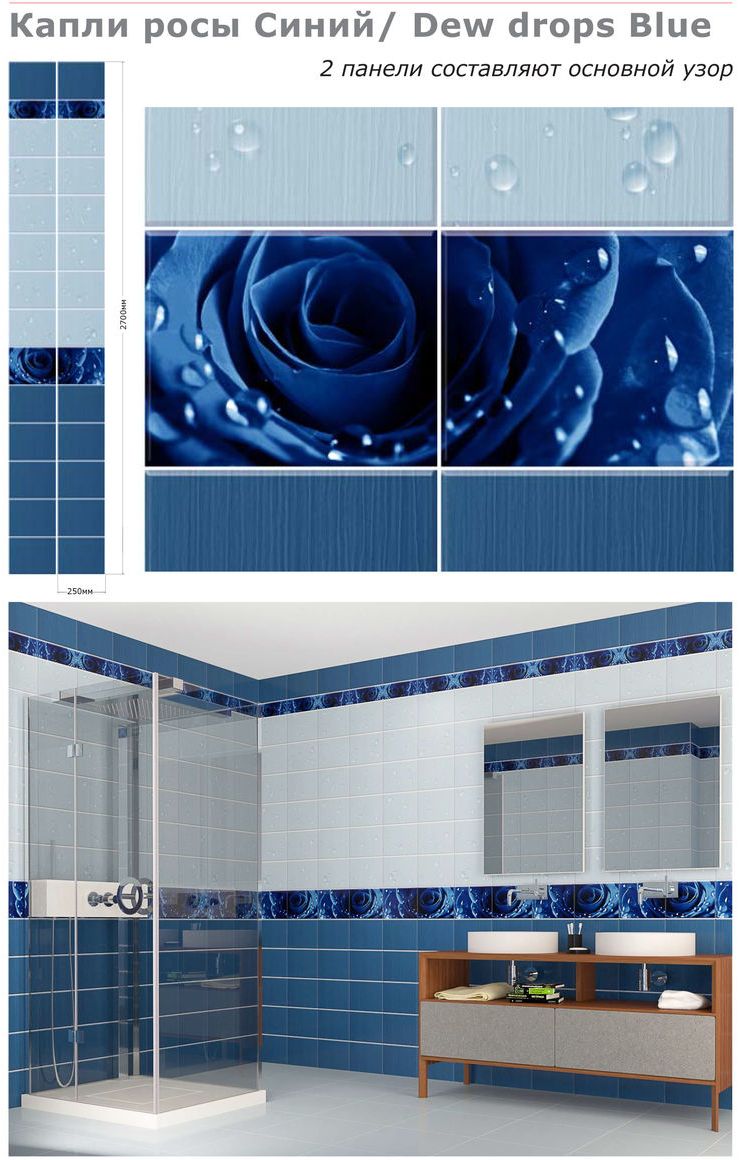 Стеновая панель ПВХ Кронапласт unique капли росы синий (0,25 м* 2,7 м* 9 мм)